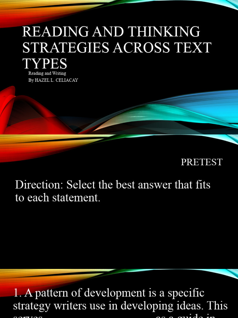 topic 1 READING AND THINKING STRATEGIES ACROSS TEXT TYPES PDF