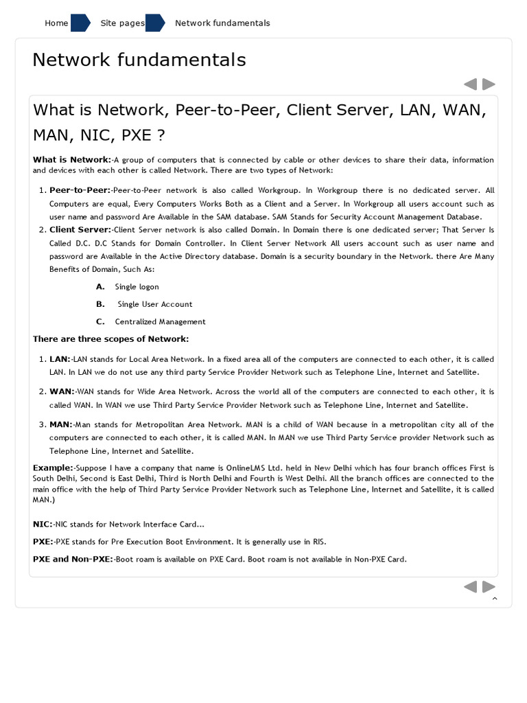 1 what is network peer to peer client server lan wan man nic