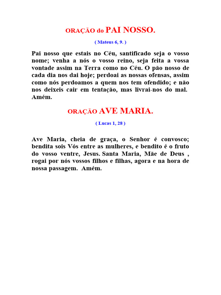 Oração Pai Nosso E Ave Maria Pdf