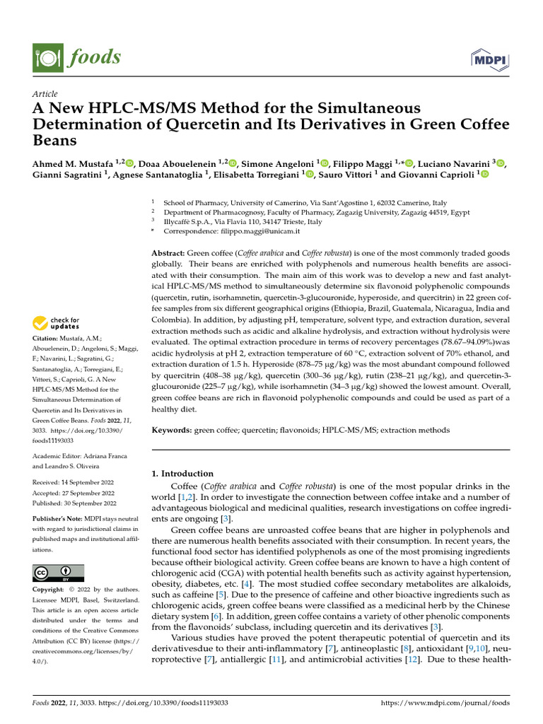 A New HPLC-MS/MS Method For The Simultaneous Determination of Quercetin ...