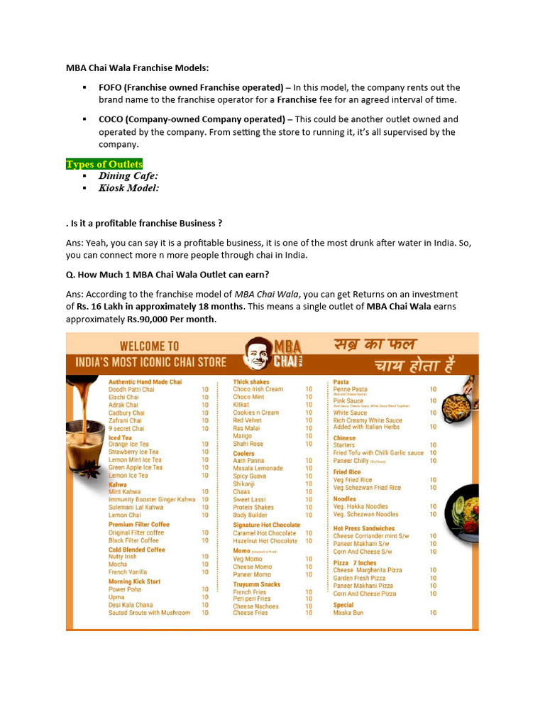 Mba Chai Wala Franchise Models Pdf
