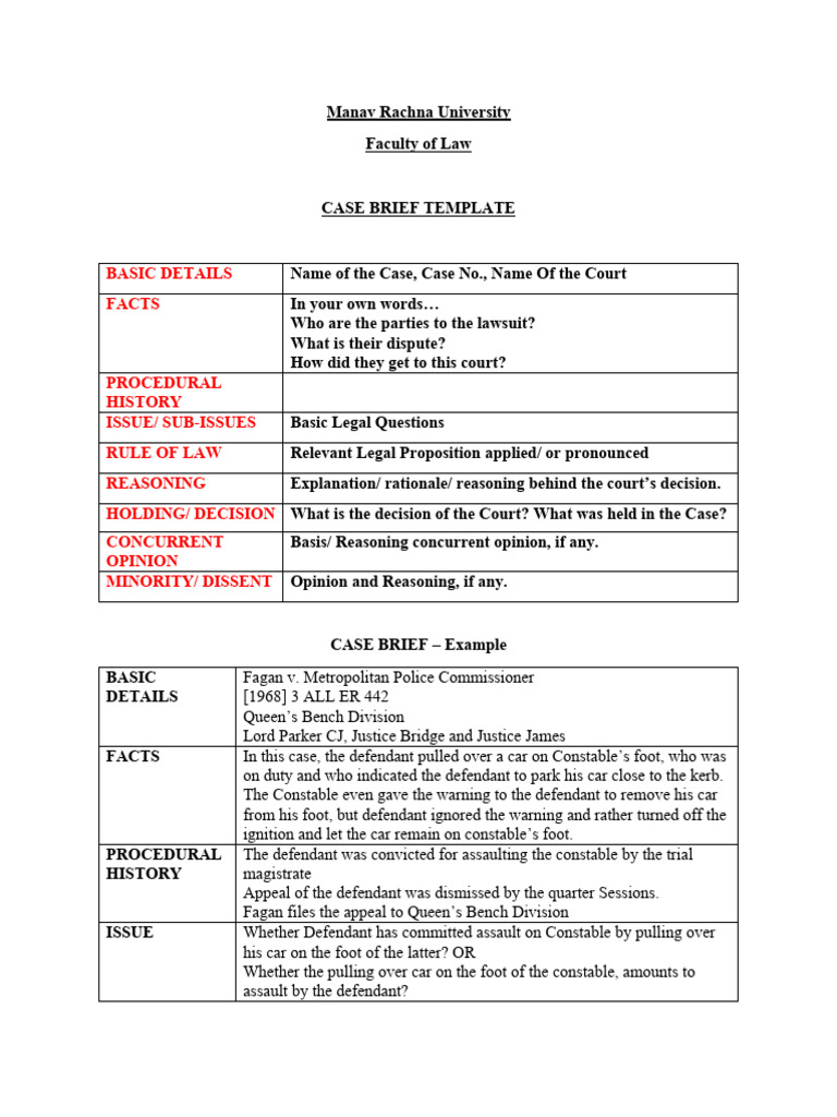 Case Brief Template | PDF | Assault | Judgment (Law)