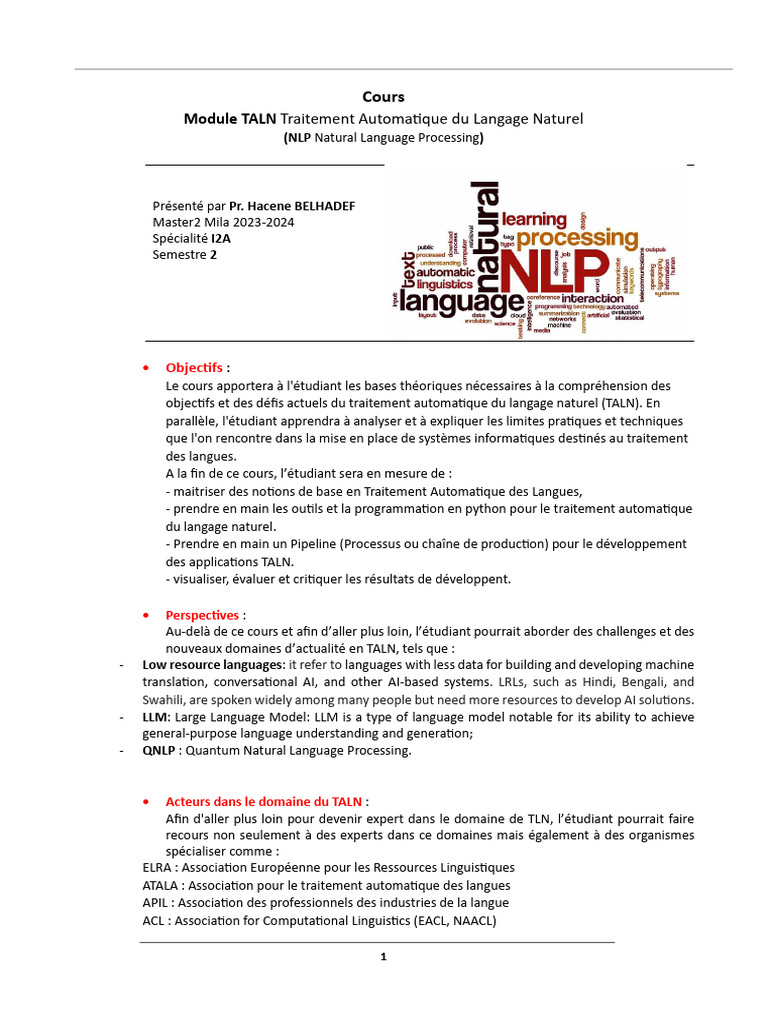Cours de TALN : Pipeline NLP 2023 | PDF | Sciences cognitives ...