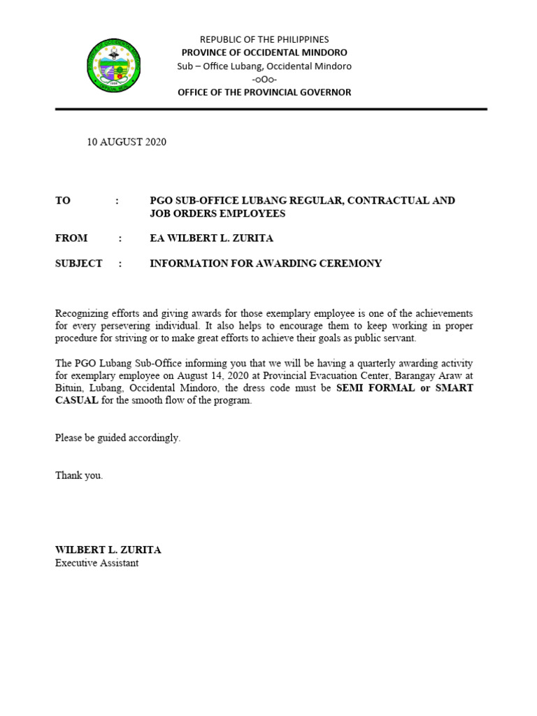 Quarterly Employee Award Ceremony Notice | PDF