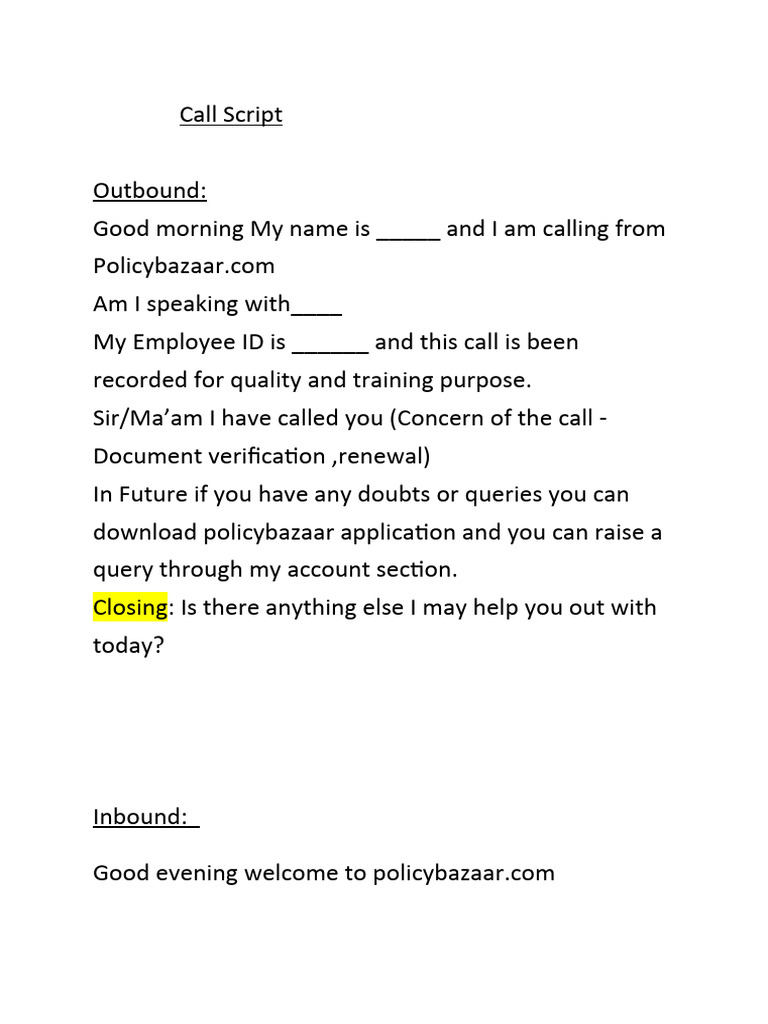 Policybazaar Call Script Guide | PDF | Business