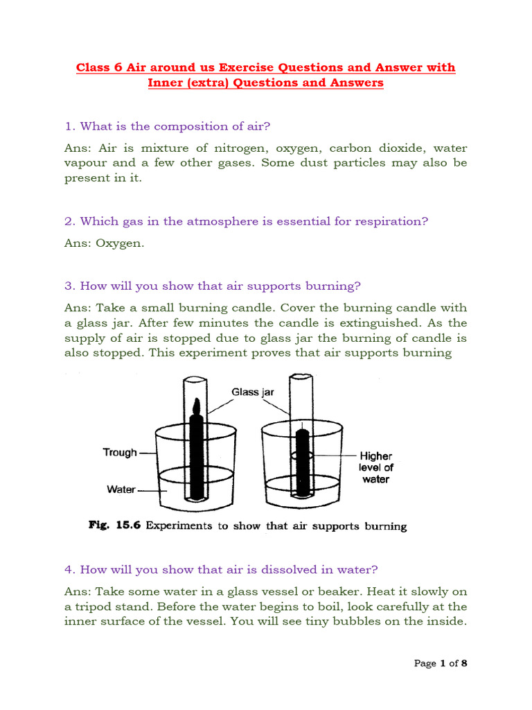 Class 6 Air Around Us Exercise Questions and Answer With Inner (Extra