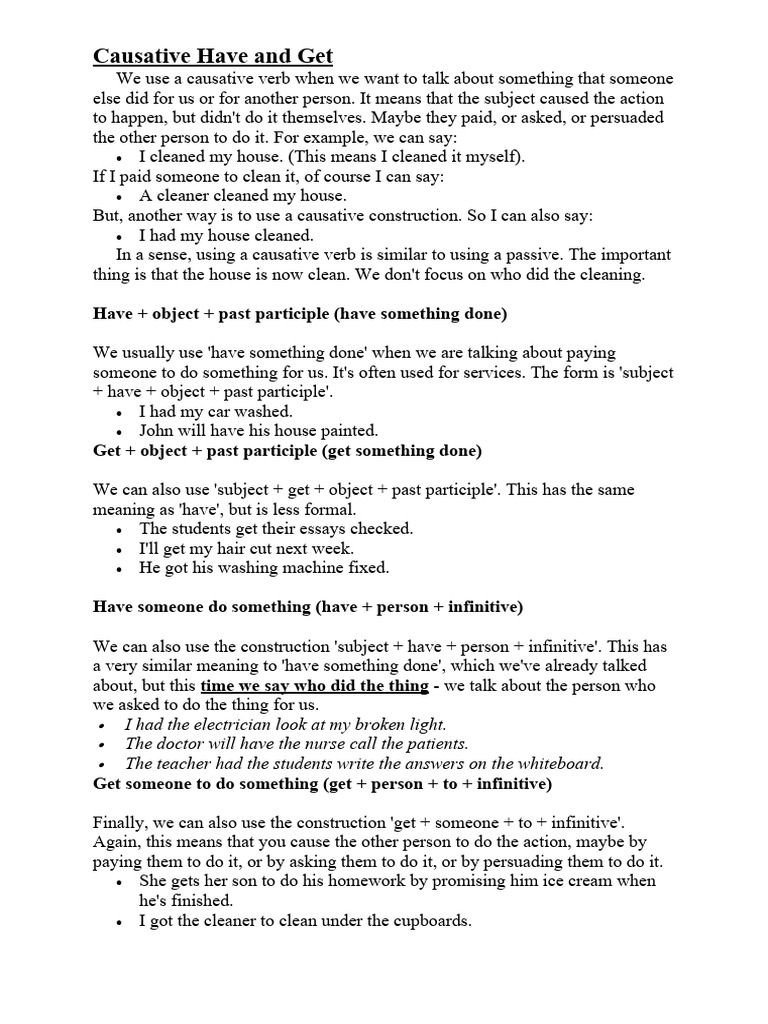 Causative Have And Get Pdf Verb