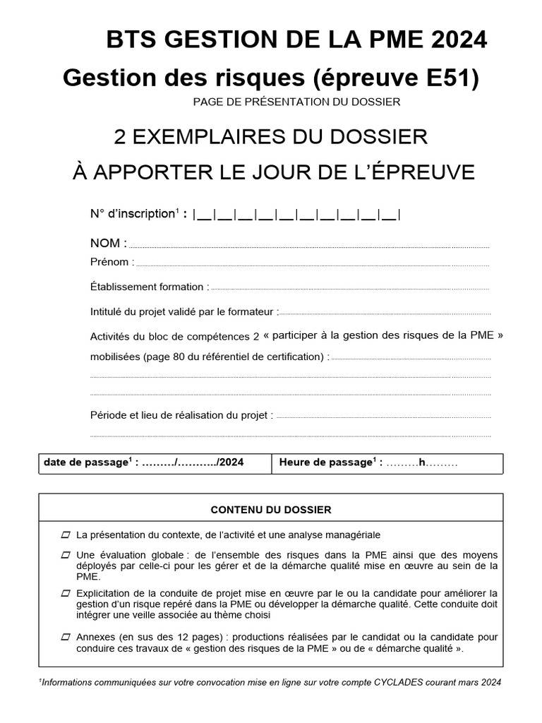 Dossier E51 : Gestion des Risques BTS GPME | PDF