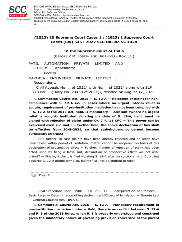(2022) 10 Supreme Court Cases 1 (2023) 1 Supreme Court Cases (Civ) 545 2022 SCC Online SC 1028