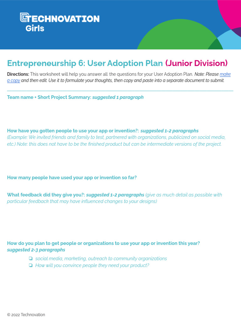 Entrepreneurship 6 - User Adoption Plan | PDF | Career & Growth | Business
