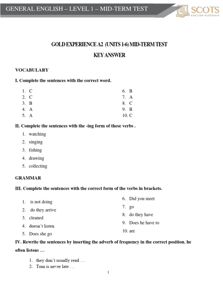 Mid Term Test Key Pdf English Language Linguistic Typology