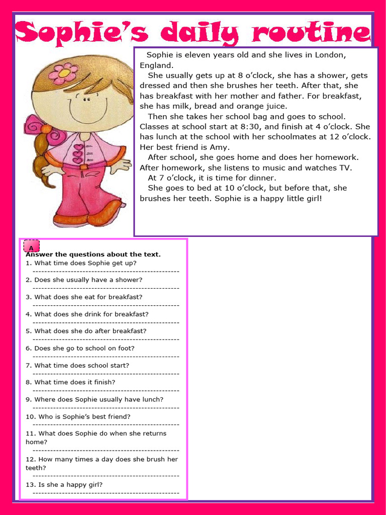 Sophies Daily Routine Reading Comprehension Exercises - 21729 | PDF