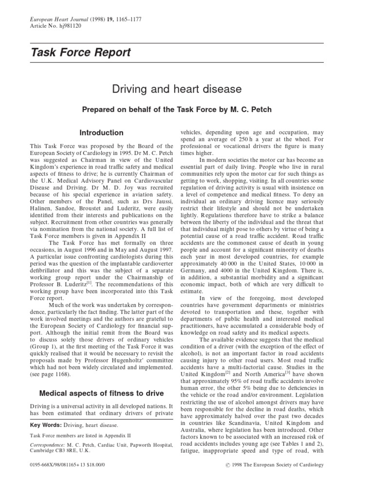 1998 ESC Driving and Heart Disease | PDF | Coronary Artery Disease | Heart