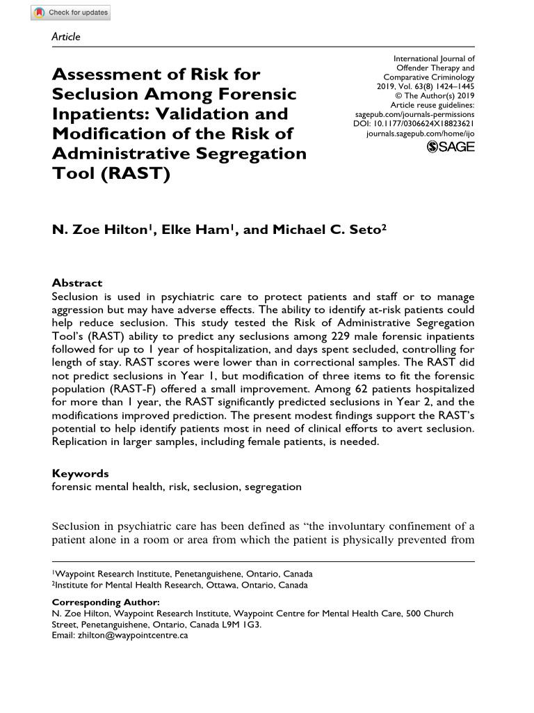 Forensic Inpatient Seclusion Risk Assessment | PDF | Psychiatry ...