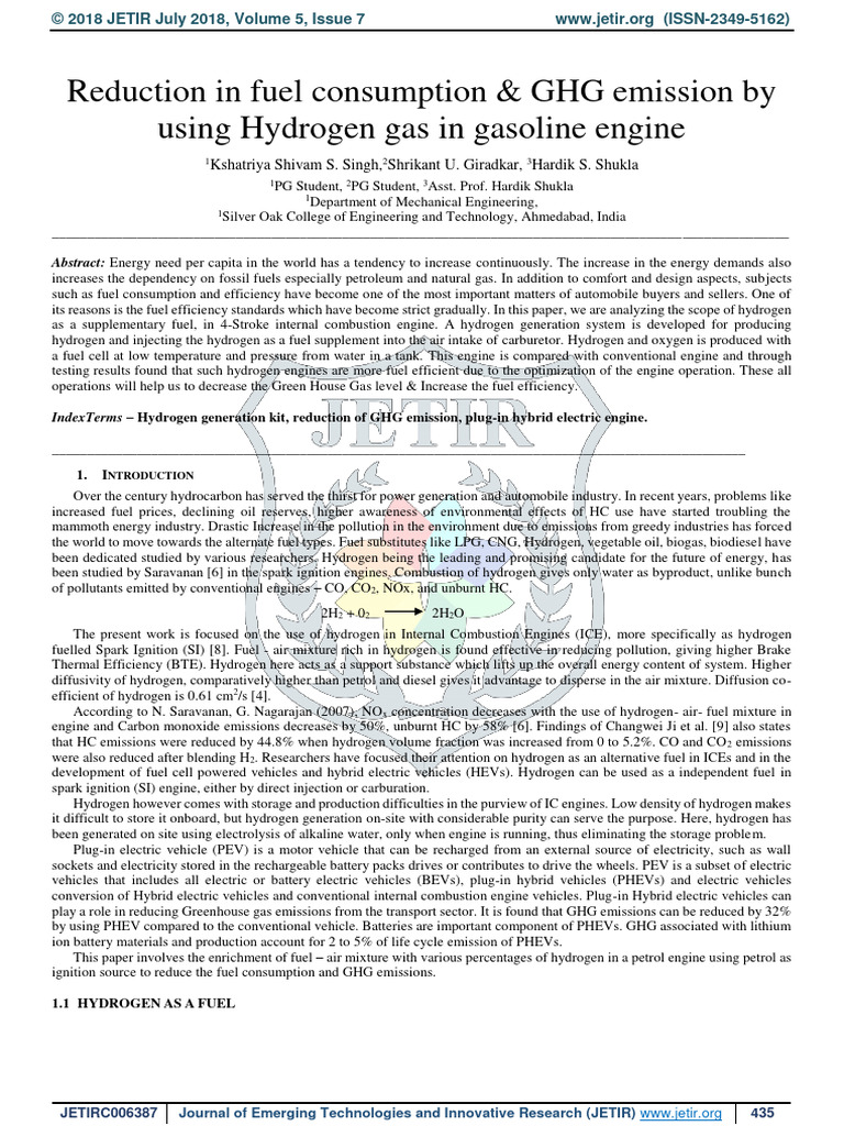 Reduction in Fuel Consumption & GHG Emission by Using Hydrogen Gas in ...