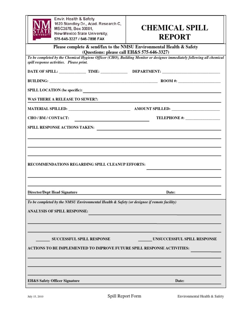 Chemical Spill Report Form Template | PDF | Technology & Engineering