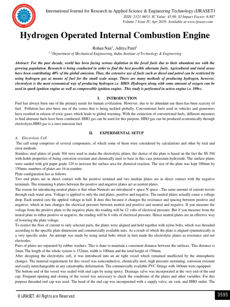 Hydrogen Operated Internal Combustion Engine | PDF | Engines | Fuels
