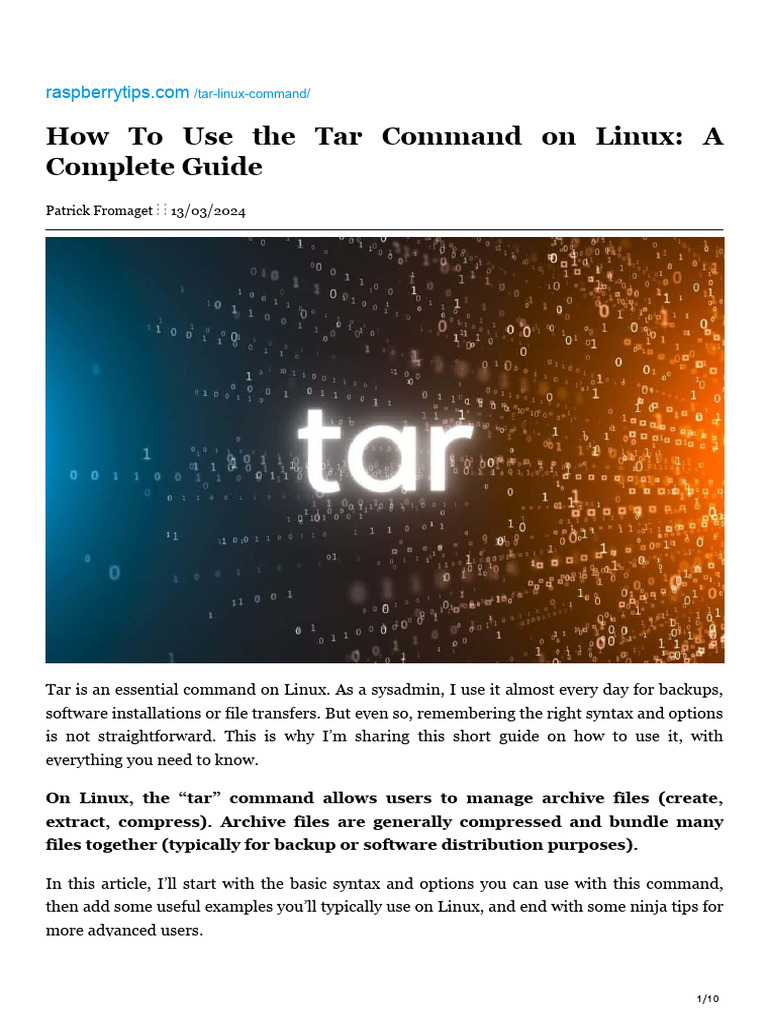 How To Use The Tar Command On Linux A Complete Guide | Download Free ...