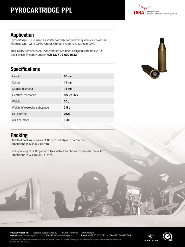 Pyrocartridge PPL Specifications | PDF