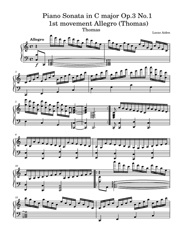 Piano Sonata in C Major Op.3 No.1 1st Movement Allegro Thomas | PDF ...