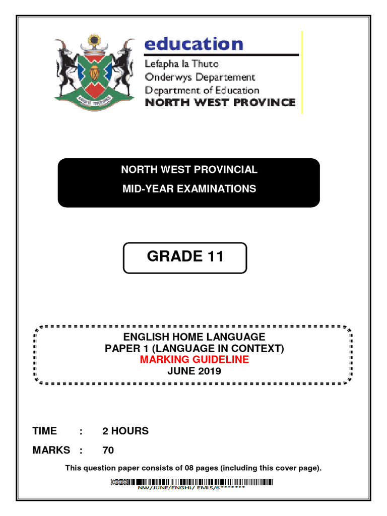 Grade 11 English Home Language Paper 1 | PDF | Syntax | Language Mechanics