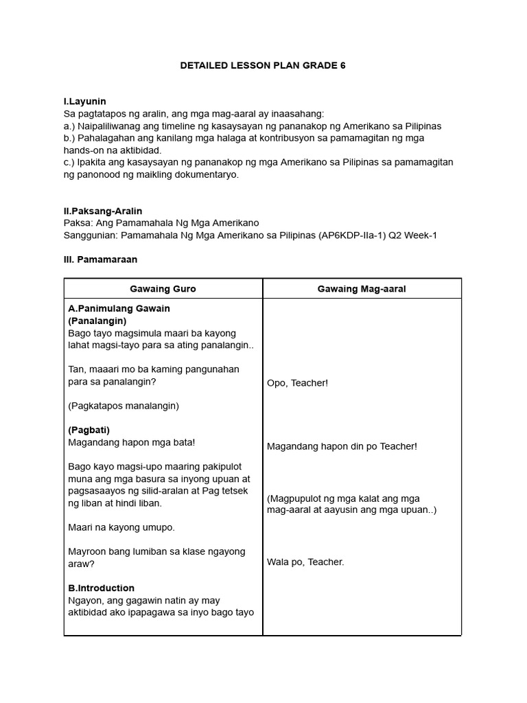 Detailed Lesson Plan Grade 6 | PDF