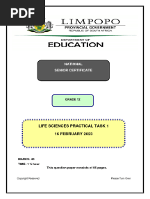 LIFE SCIENCES Practical Task 1 Grade 12 Feb 2023