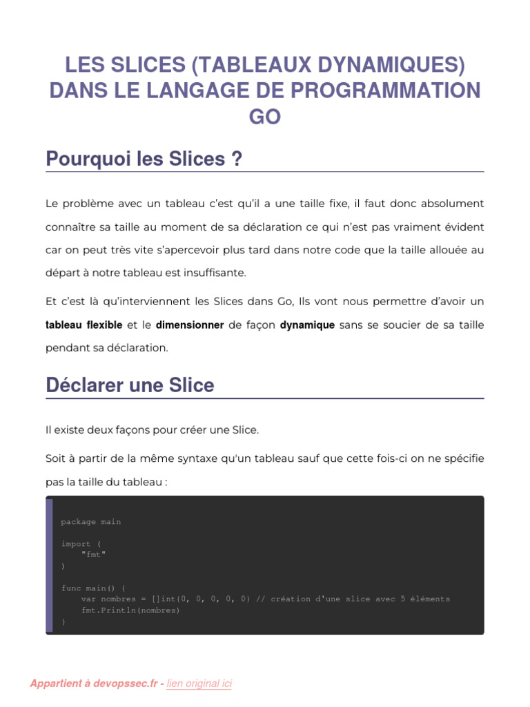 Slices en Go : Tableaux Dynamiques | PDF | Programmation informatique ...