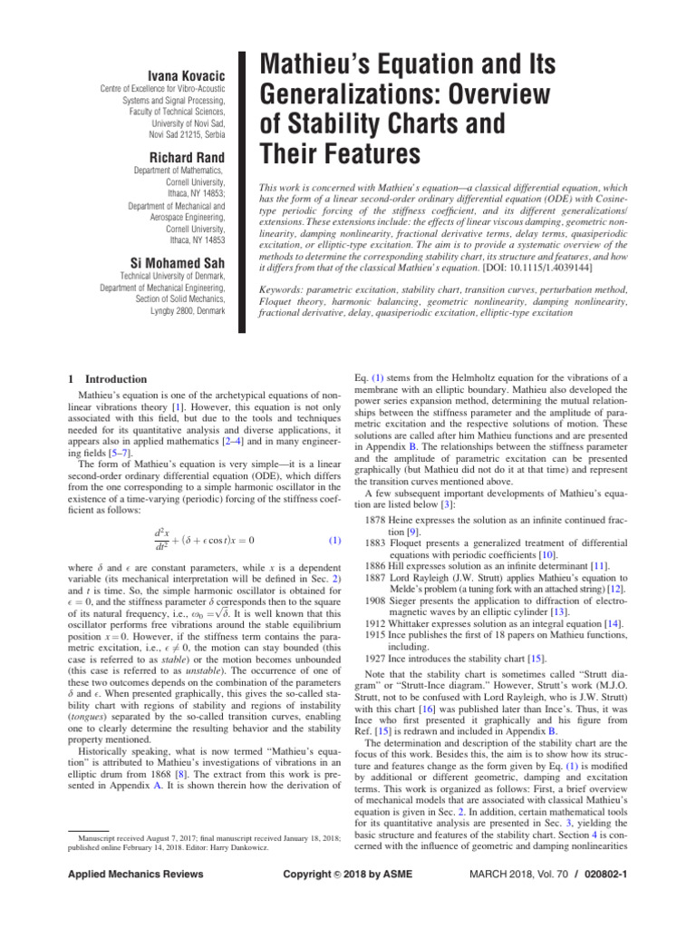 Mathieu's Equation and Its Generalizations: Overview of Stability ...