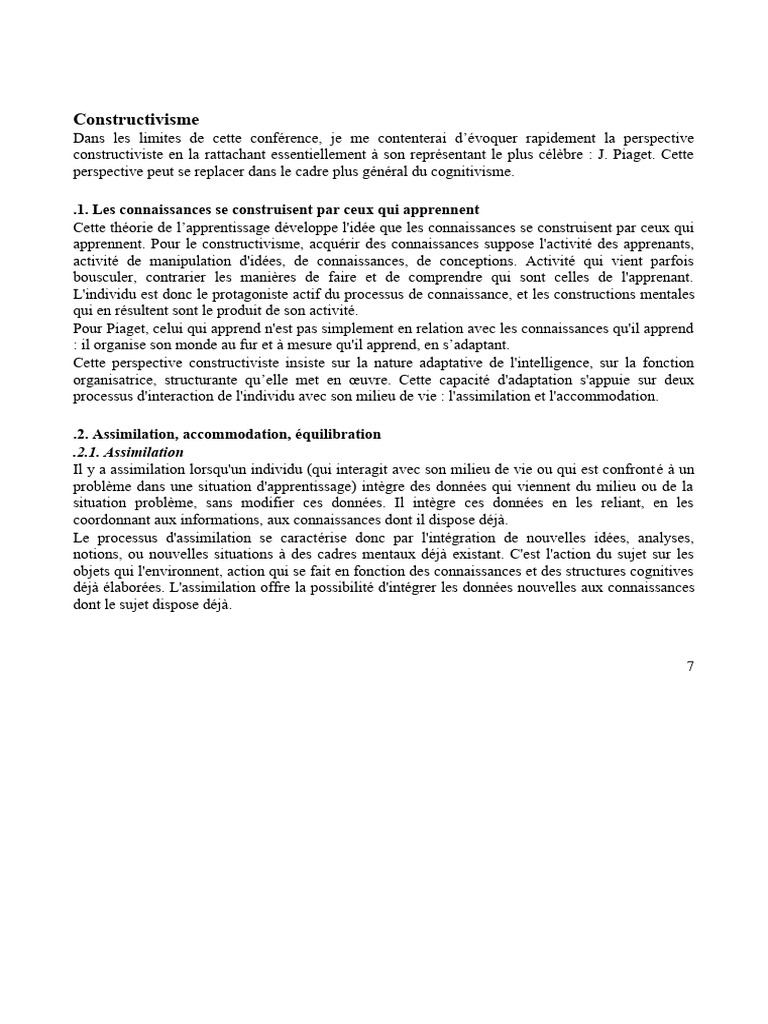 Le constructivisme selon Piaget | PDF | Constructivisme (Philosophie de ...