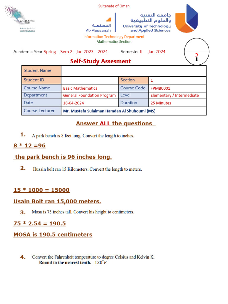 Self Study Section 1 Pdf