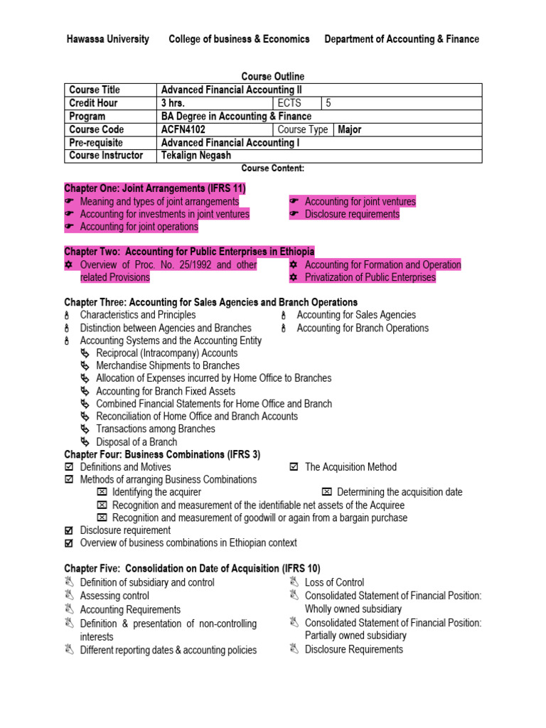 Advanced Financial Accounting II Outline | PDF | Accounting | Mergers ...