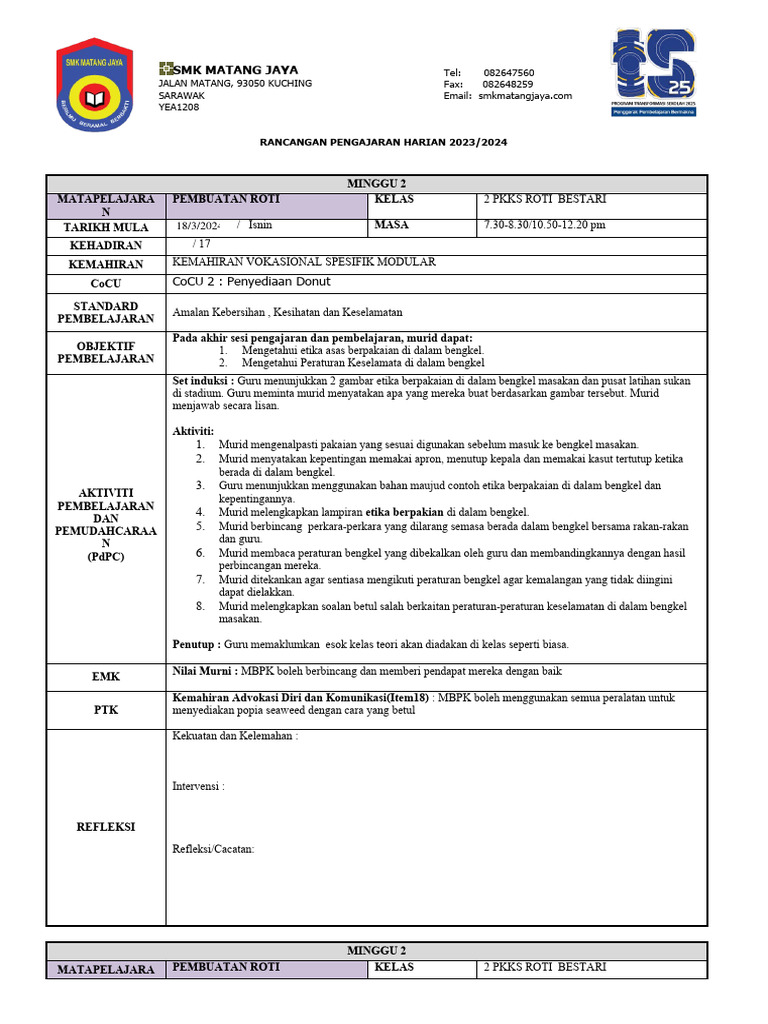 Rancangan Pengajaran Pembelajaran Roti | PDF