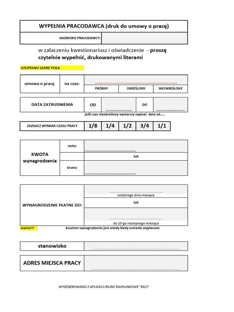 Druk-Do Wypełnienia Przez Pracodawcę | PDF