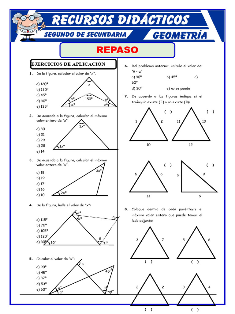 Problemas de Triangulos para Segundo de Secundaria | PDF | Geometría ...