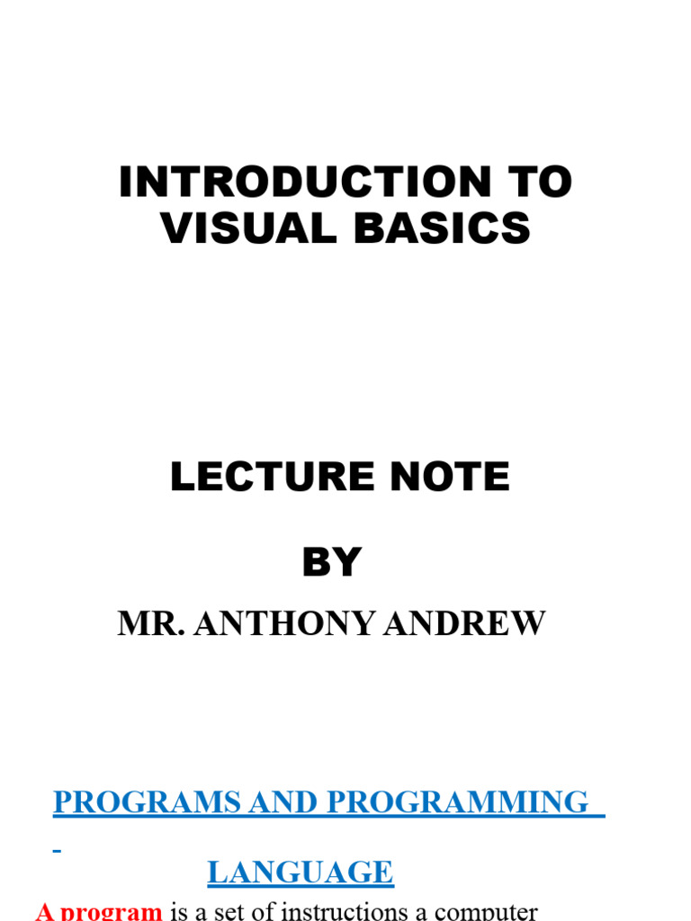 Introduction to Visual Basics(Week One) | PDF | Programming | Computer ...