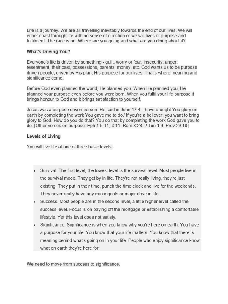 Live a Purpose-Driven Life Guide | PDF | Gospel Of Mark | Jesus