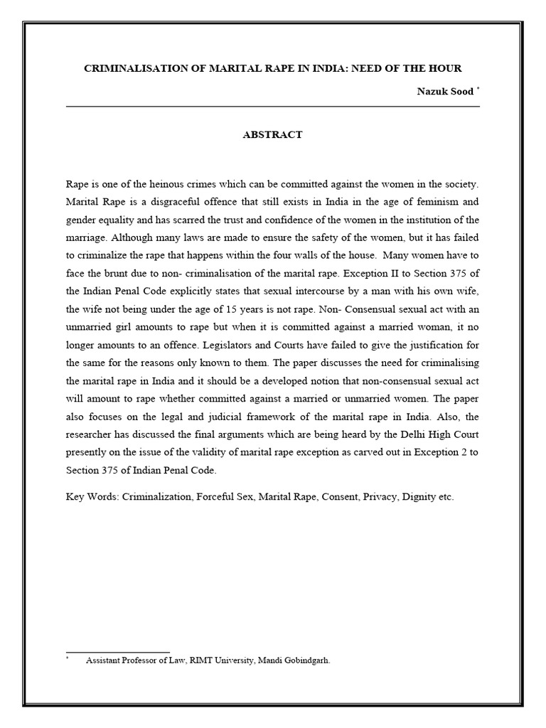 Criminalizing Marital Rape in India | PDF | Rape | Marriage