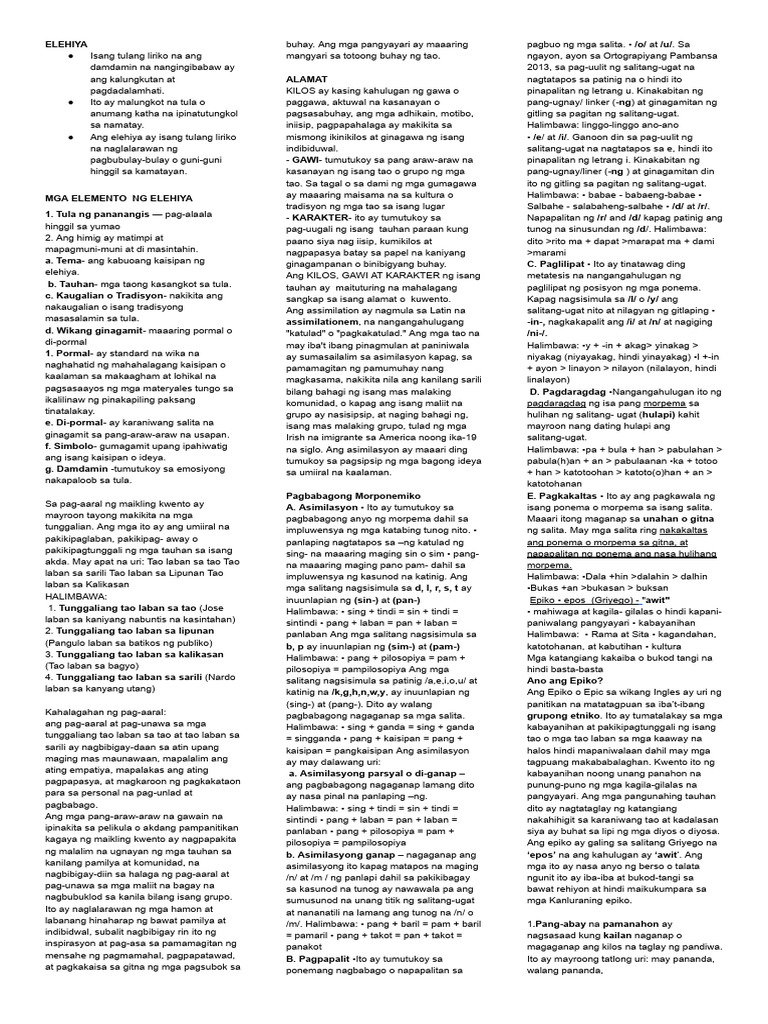 Kwarter 3 Filipino 9 Reviewer 1 Pdf