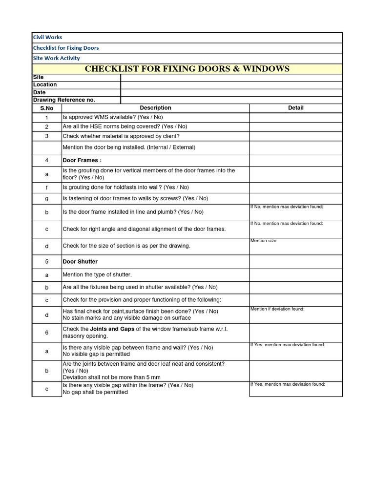Checklist For Fixing Doors | PDF | Door | Building Materials