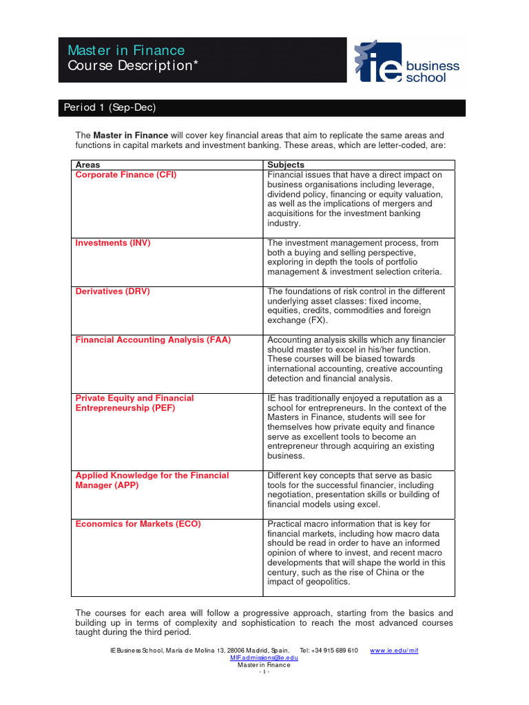 Master in Finance Course Overview | PDF | Hedge Fund | Valuation (Finance)
