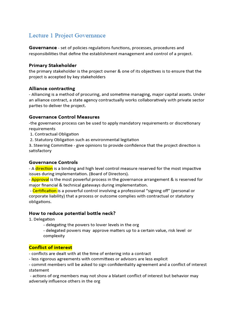 Engineering Project Implementation Exam Notes | PDF | Governance ...