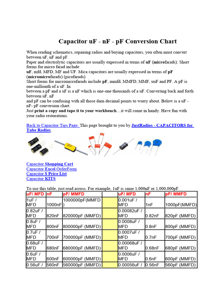Capacitor Conversion Chart uF-nF-pF | PDF | Manufactured Goods ...