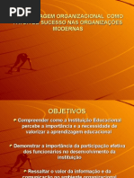APRENDIZAGEM ORGANIZACIONAL  COMO FATOR DE SUCESSO NAS ORGANIZAÇÕES - SLIDES -