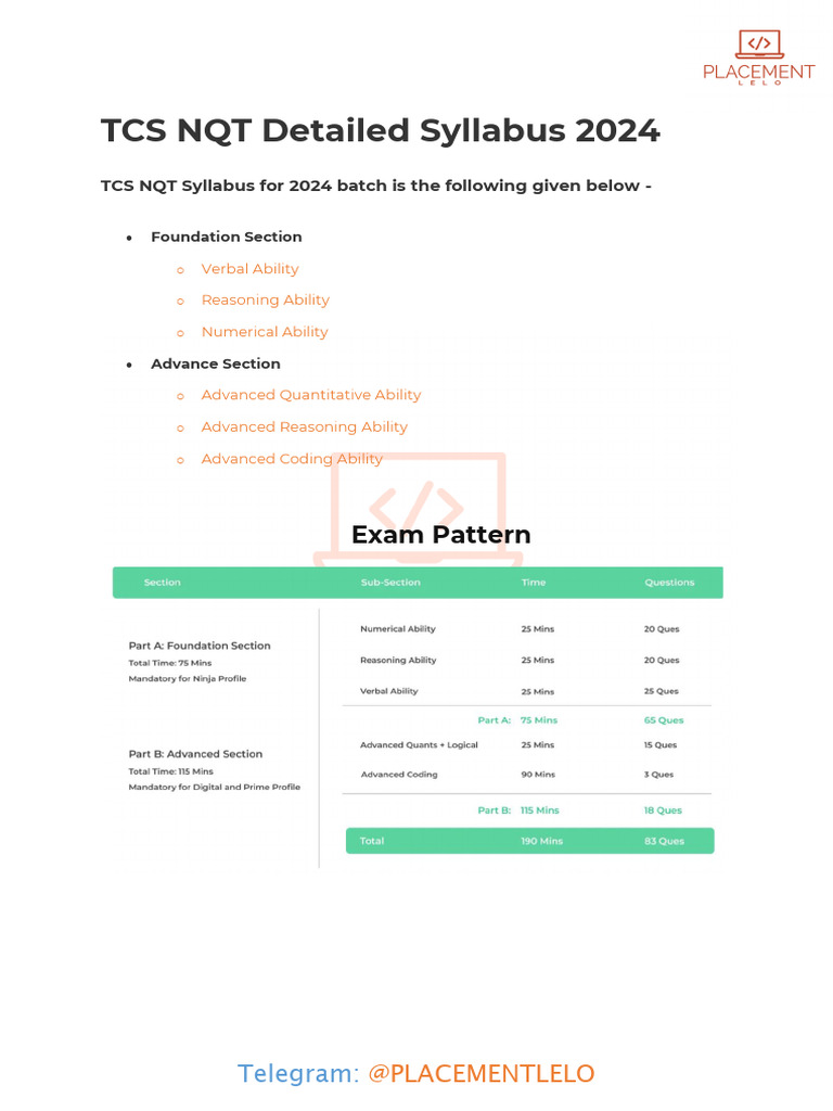 TCS NQT Detailed Syllabus 2024 | PDF | Reason | Arithmetic