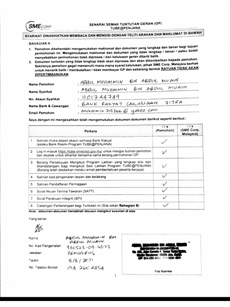 Senarai Semak Tuntutan Geran | PDF