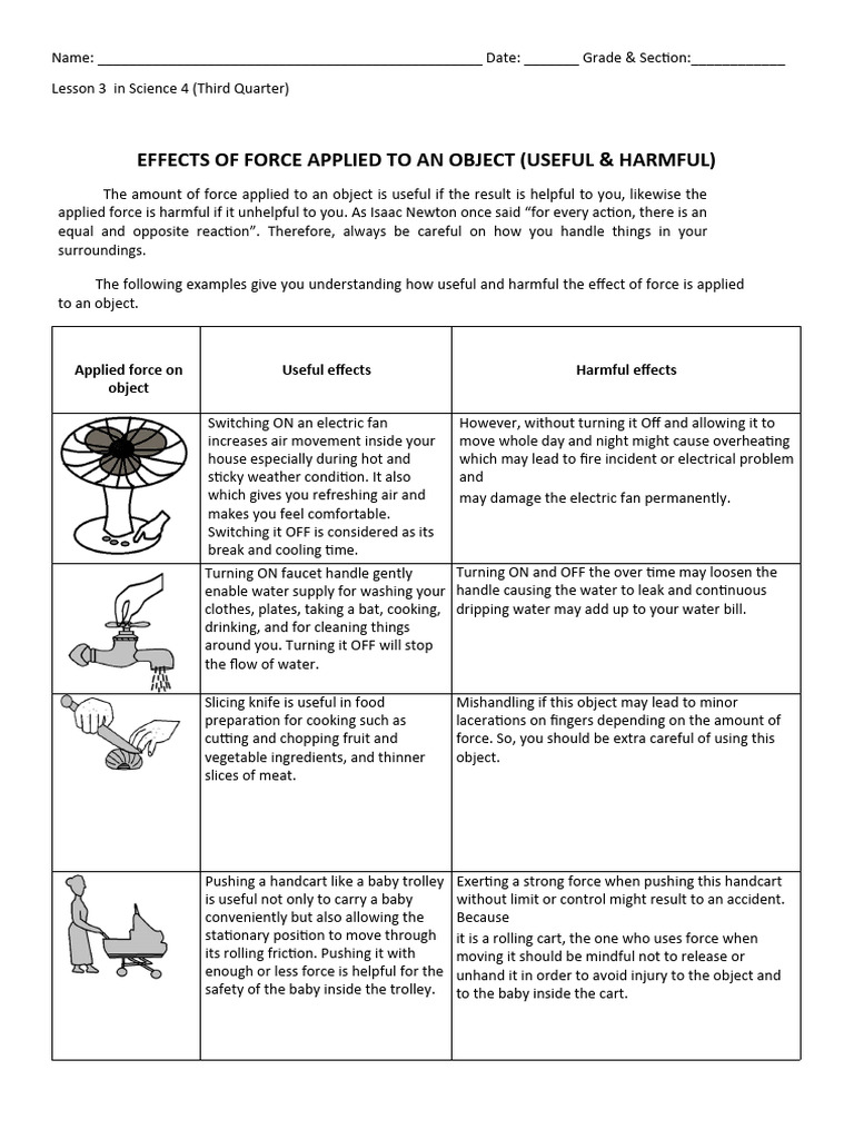Effects of Force in Science 4 | PDF | Force | Water