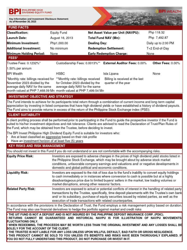 BPI Philippine High Dividend Fund Overview | PDF | Investment Fund ...