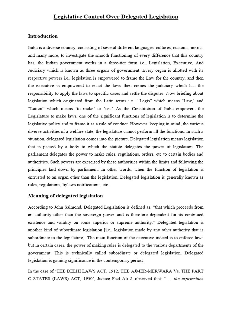 Legislative Control of Delegated Legislation | PDF | Legislature ...