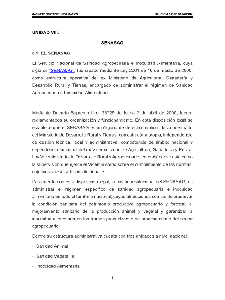 Funciones y Certificación del SENASAG | PDF | Seguridad alimenticia ...